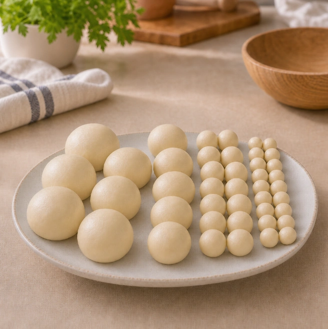 Uniform, pliable dough portions on a plate