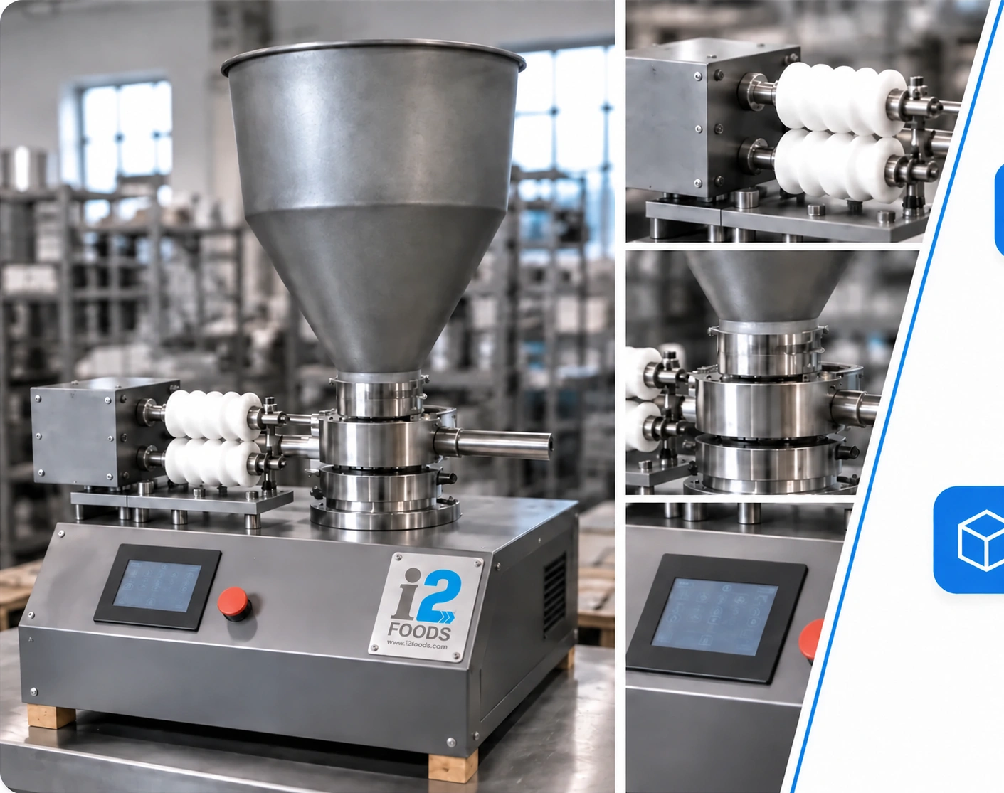Ball forming machine, forming rollers, hopper connection and control panel